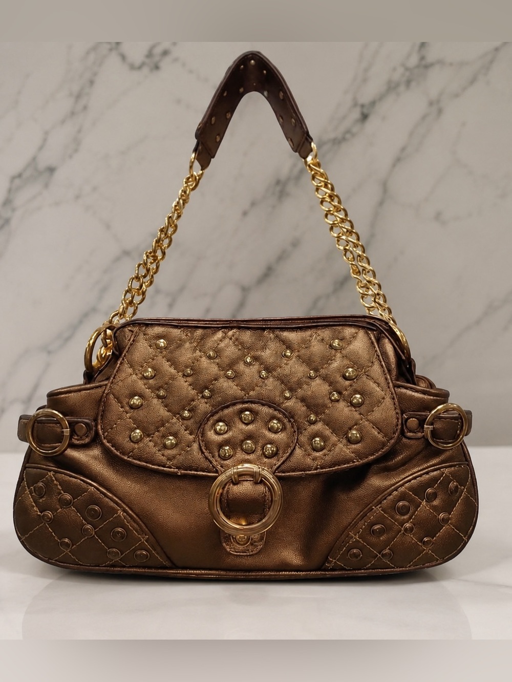 Paris Hilton Starlet Metallic Bronze Quilted Y2K Shoulder Bag with Studs clutch